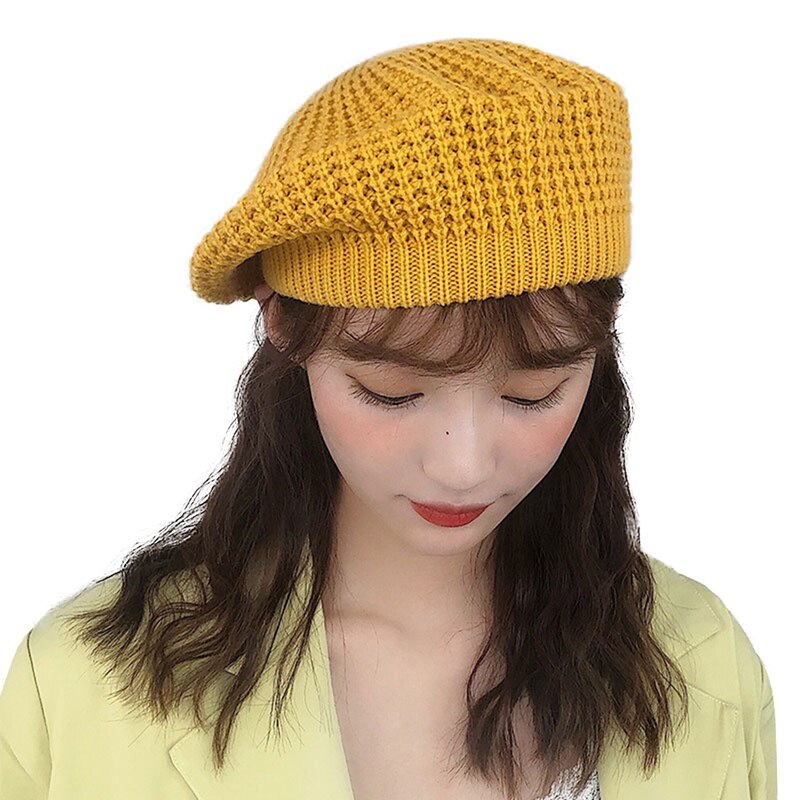 Efterår vinter strikket baret kvindelig japansk blød søster søde britiske hatte maler sød farve hætter sort grøn gul: 5