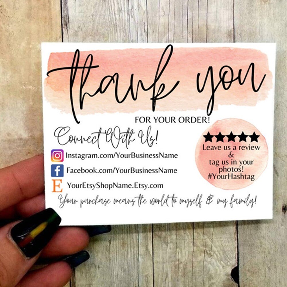 Custom social media business cards Yellow, Thank You, Card Branding Facebook Promo, 3.5" x4" Small Shop Card,: cutom color5 / 100PCS