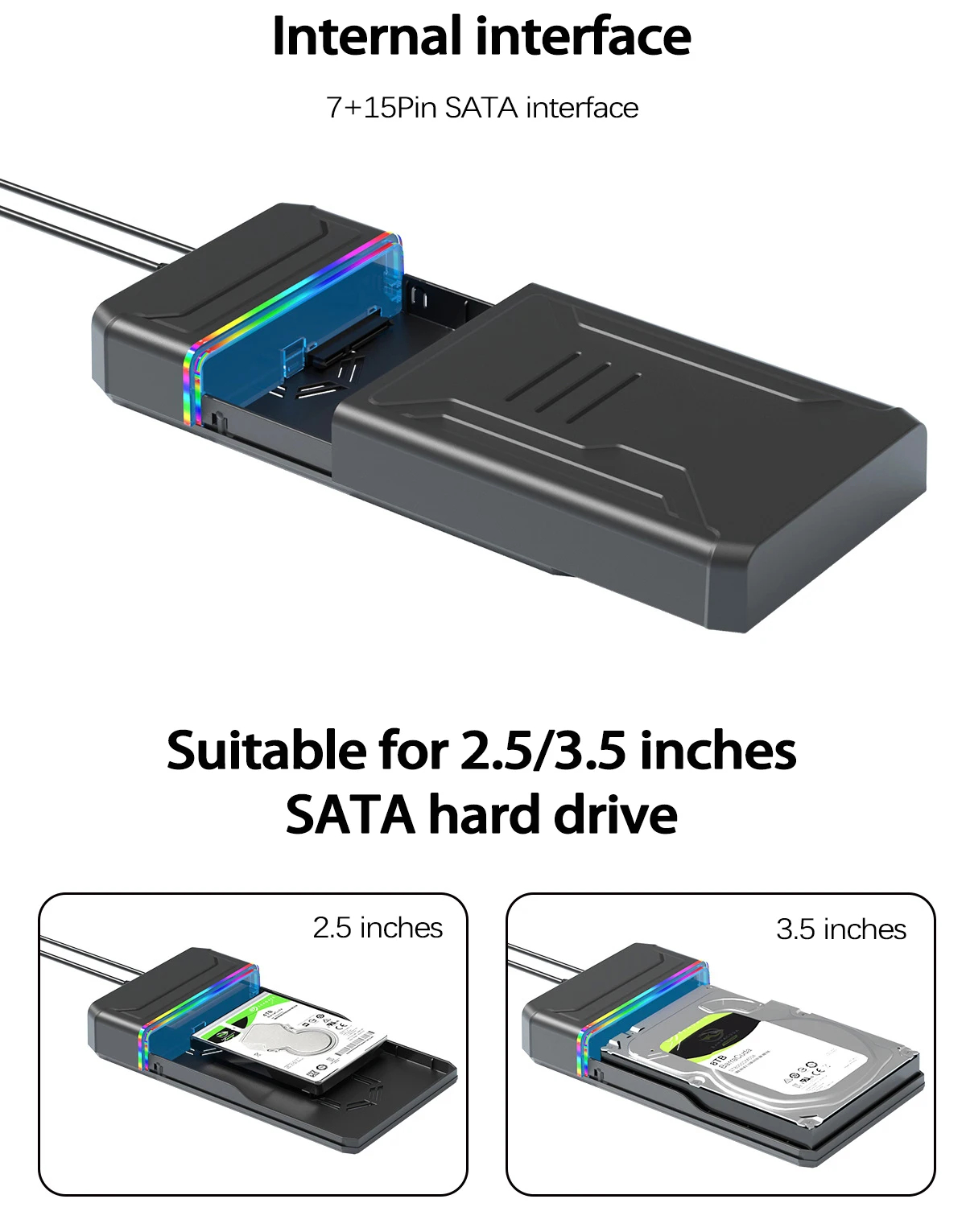 2,5/3,5 Zoll Festplattengehäuse SATA auf Typ C Festplattengehäuse-Adapter bis zu 6 Gbit/s Externe Festplattengehäuse für PC Laptop 12 V 3 A Strom