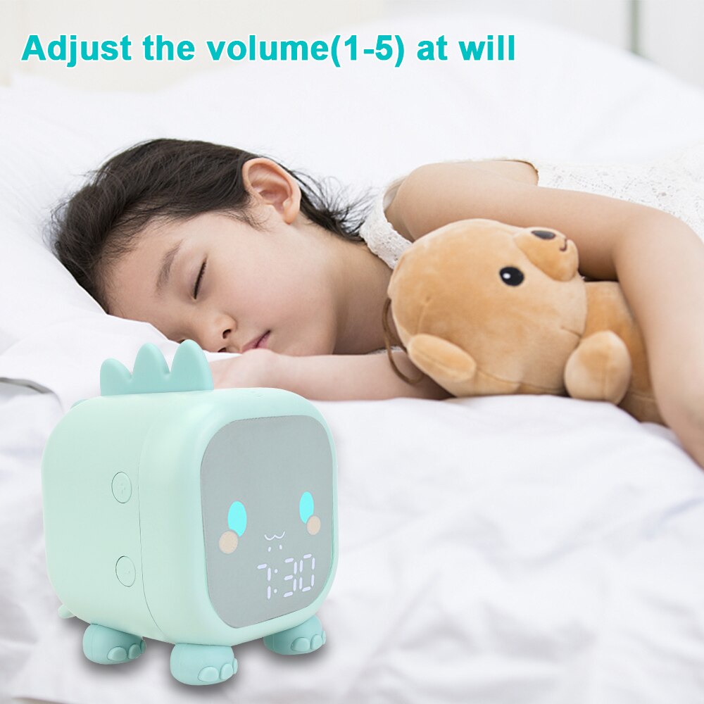 HOOMIN Kids Alarm Clock Children's Sleep Trainier Digital Cute Dinosaur Bedside LED Clock With Voice Control Temperature Display