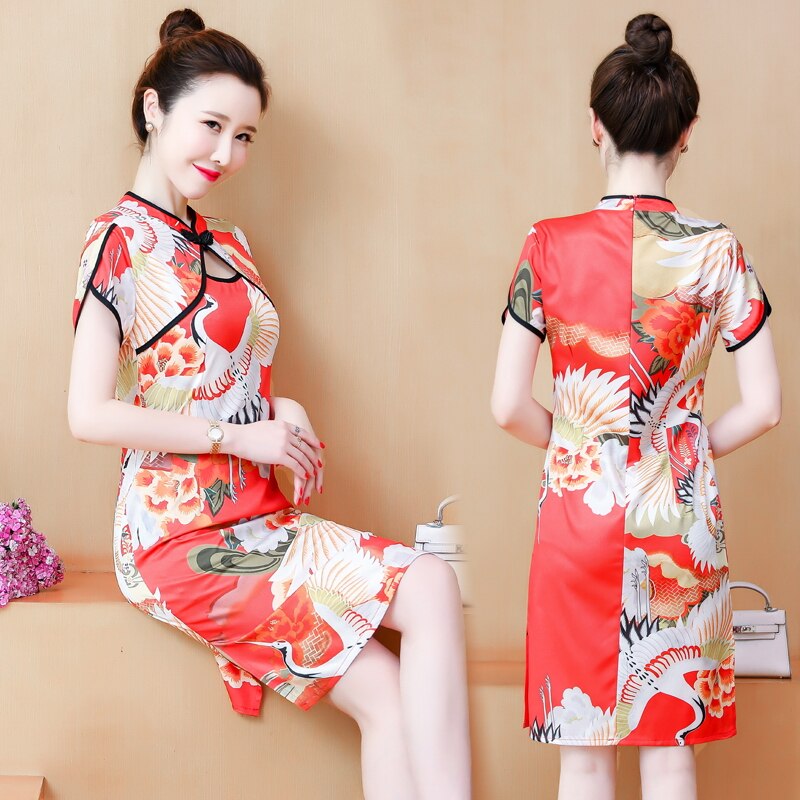 Qipao holgado informal para mujer, ropa tradicional china, vestido Cheongsam Vintage moderno, talla grande 3XL, 4XL, de grulla dorada