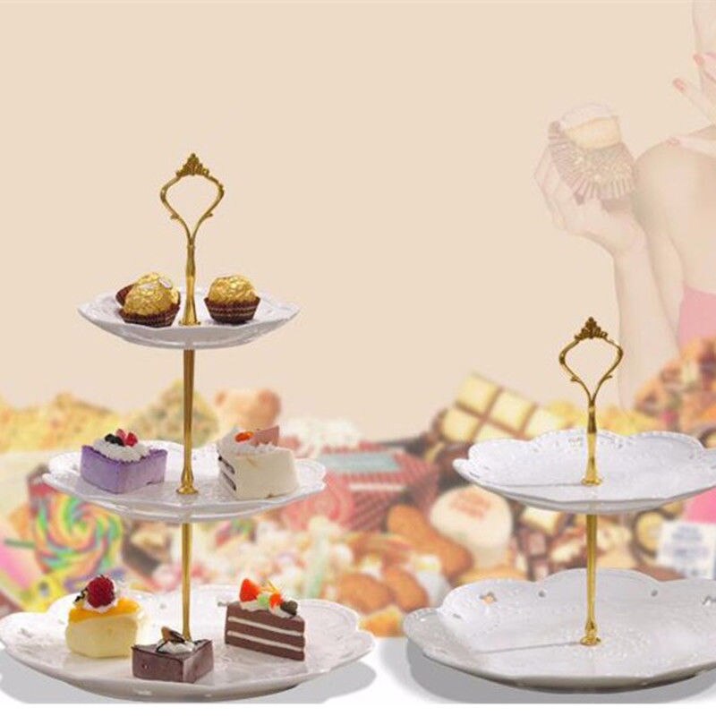 1 Set 2 Of 3 Tier Crown Wedding Party Birthday Cake Plate Stand Handvat Monteren Staaf Fruit Platen Stand Gebak lade Cake Stand