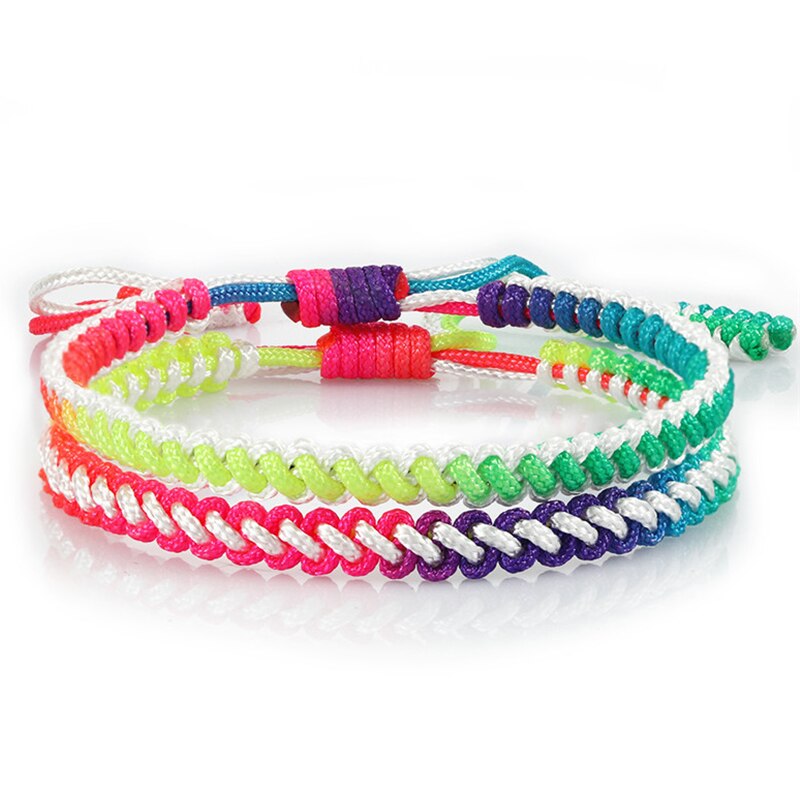 Bracelet en corde arc-en-ciel pour hommes et filles, tressé à la main, ajustable, porte-bonheur, bijoux d&#39;amitié: set