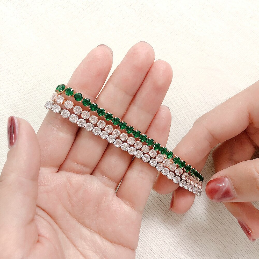 Tennis Armbanden Voor Vrouwen Shining Wit Goud Kleur Single-Layer Zirkoon Verstelbare Slider Gesp Bedelarmband Mode-sieraden