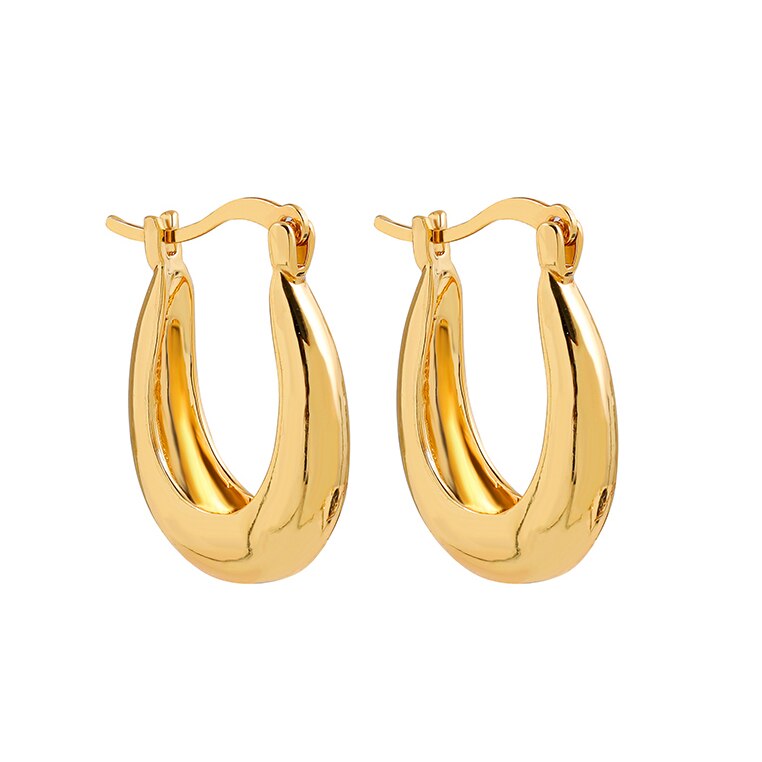 Boucles d'oreilles géométriques en forme de U pour femmes, créoles dorées créatives en cuivre épais martelé irrégulier, de fête, 2022: 21659 6