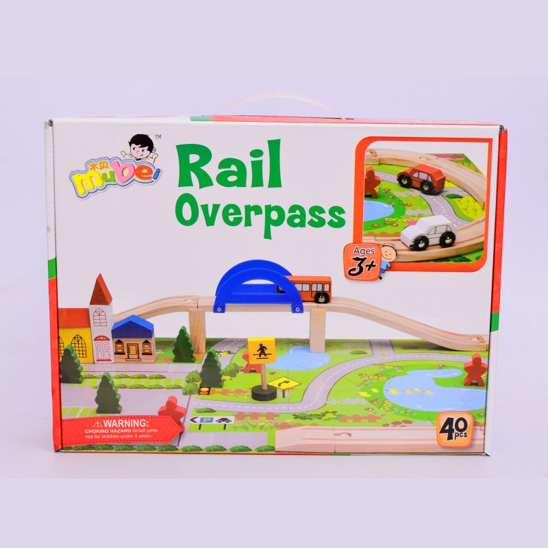 40 pcs Urban Rail Transit Scene Combination Overpass Rail Car Children's Educational Track Disassembly Wooden Toy