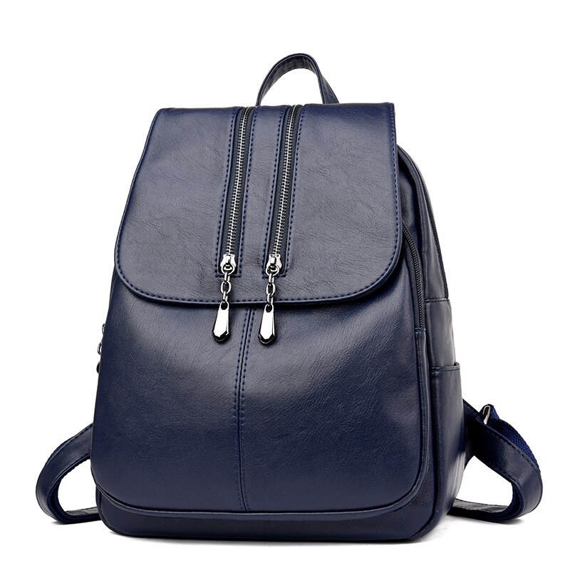 Mochila de cuero para ordenador portátil para mujer, morral femenino de lujo a la , bolso escolar Vintage, novedad de: Azul