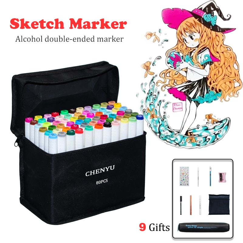 TOUCHFIVE-80 marcadores de colores Manga, rotuladores de dibujo a base de Alcohol, boceto, punta de fieltro, pincel doble oleoso, suministros de arte para estudiantes