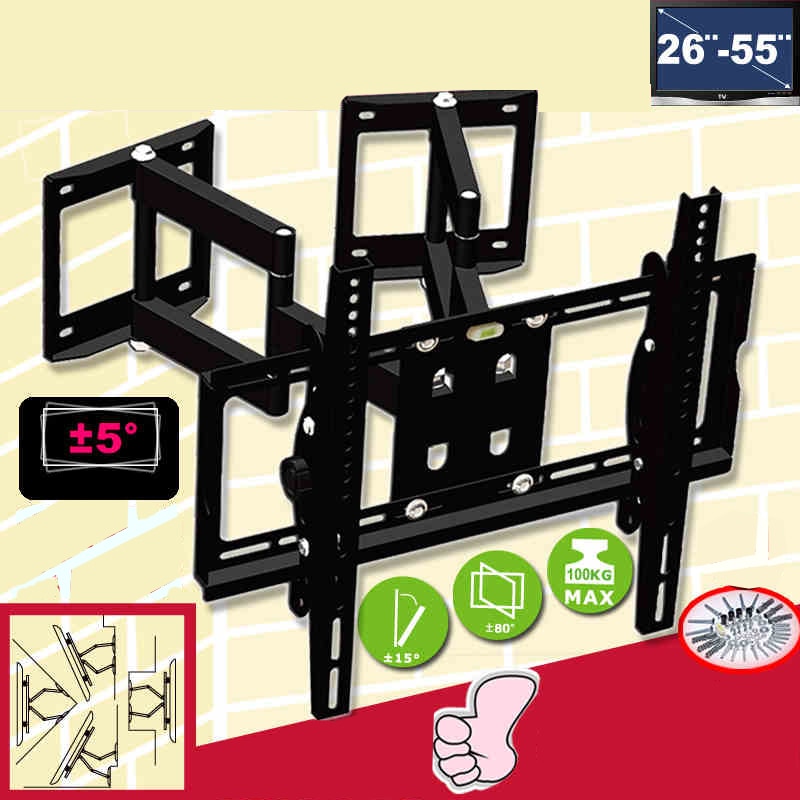 26-55" Heavy Duty Wall Corner TV Mount Flexible Full Motion Swing Arm Bracket