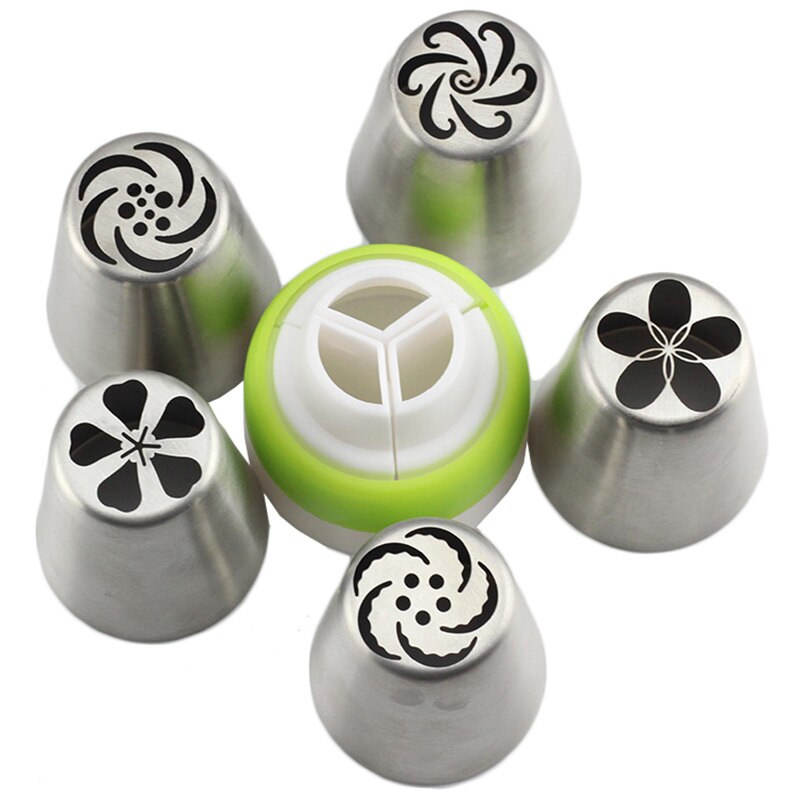 6Pcs/Set Stainless Steel Russian Icing Piping Tips Pastry Nozzles 1Pcs Coupler Cupcake Cake Decorating DIY Dessert