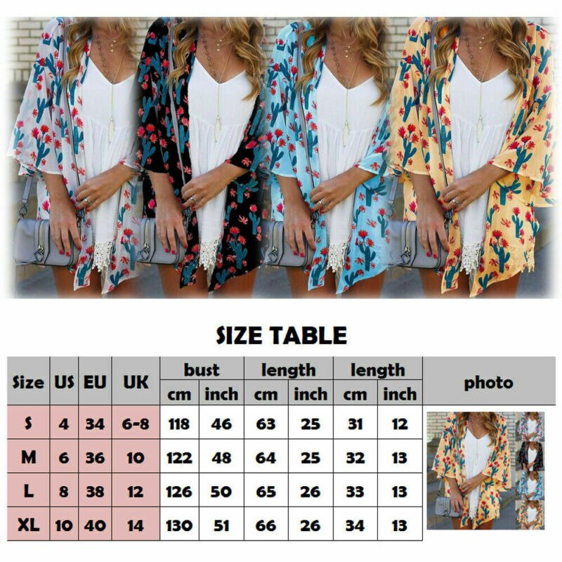 Zomer Vrouwen Lady Boho Beach Cover Up Kant Bloemen Vest Kimono Chiffon Blouse