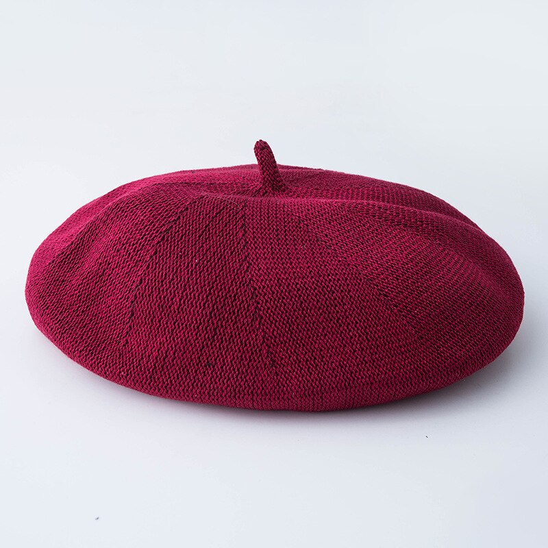 Women's Pure Color Grass Beret Hat Lady French Artist Retro Beret Hat Spring Summer Casual Thin Breathable Beret: wine red