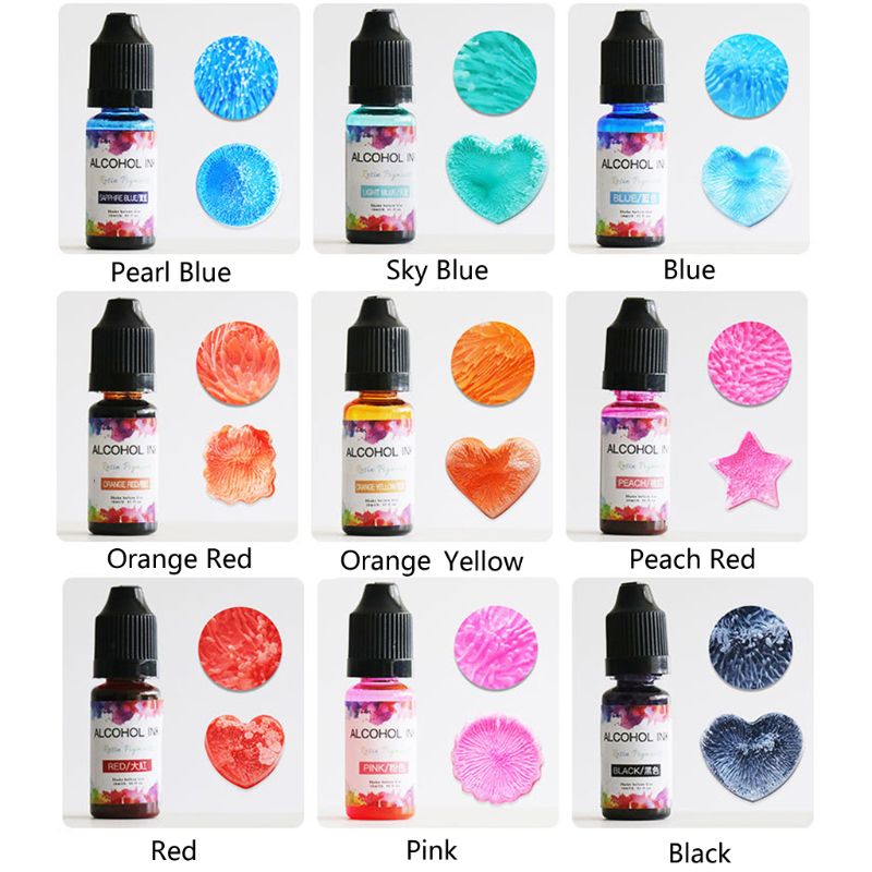 24 färg 10ml alkohol bläck diffusion harts pigment kit flytande färgämne färgämne konst gör själv uv epoxi harts smycken tillverkning