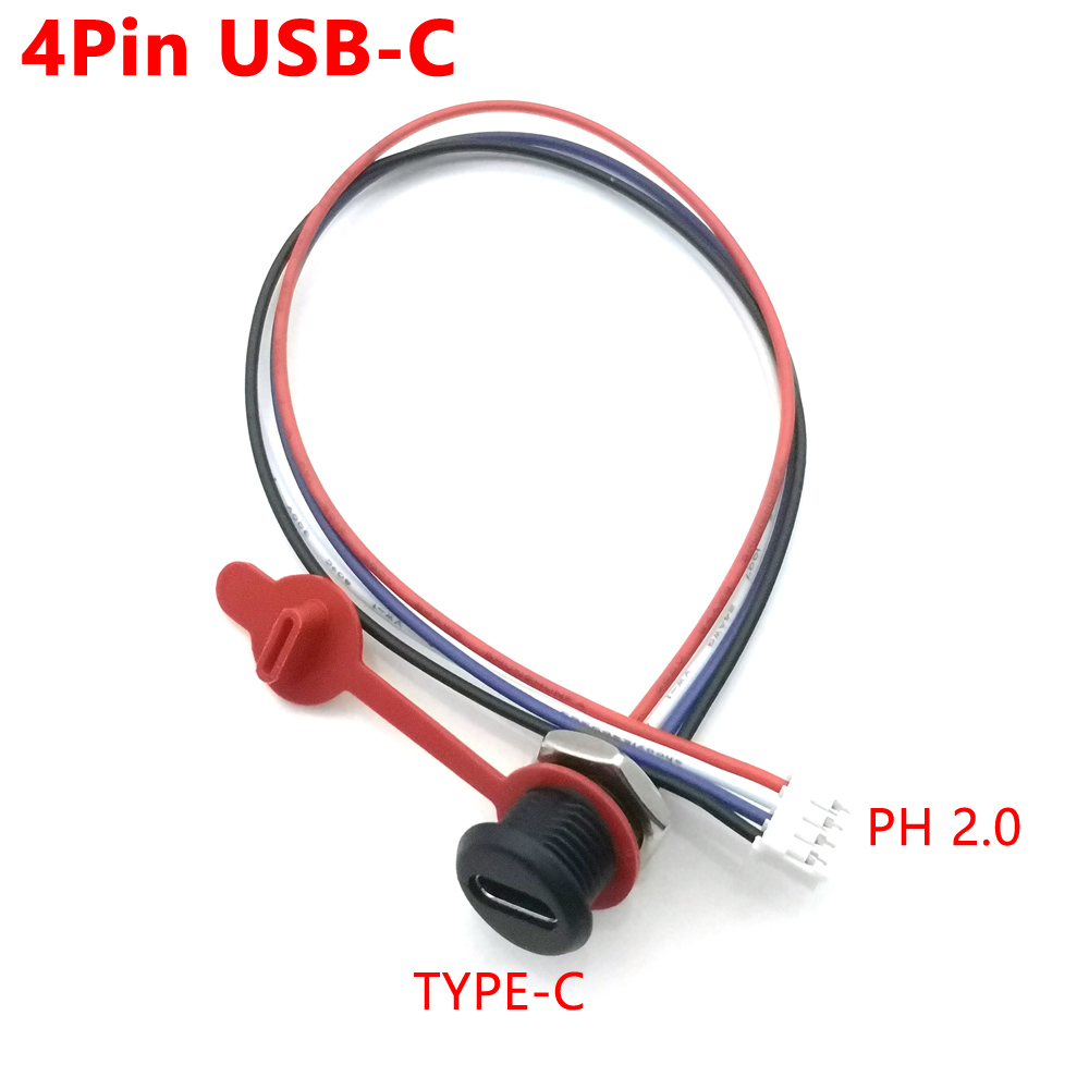 10 USB Connector Type-C Waterproof with PH 2.0 nut locking plate Waterproof Female Socket High Current Fast Charging jack port: Ivory