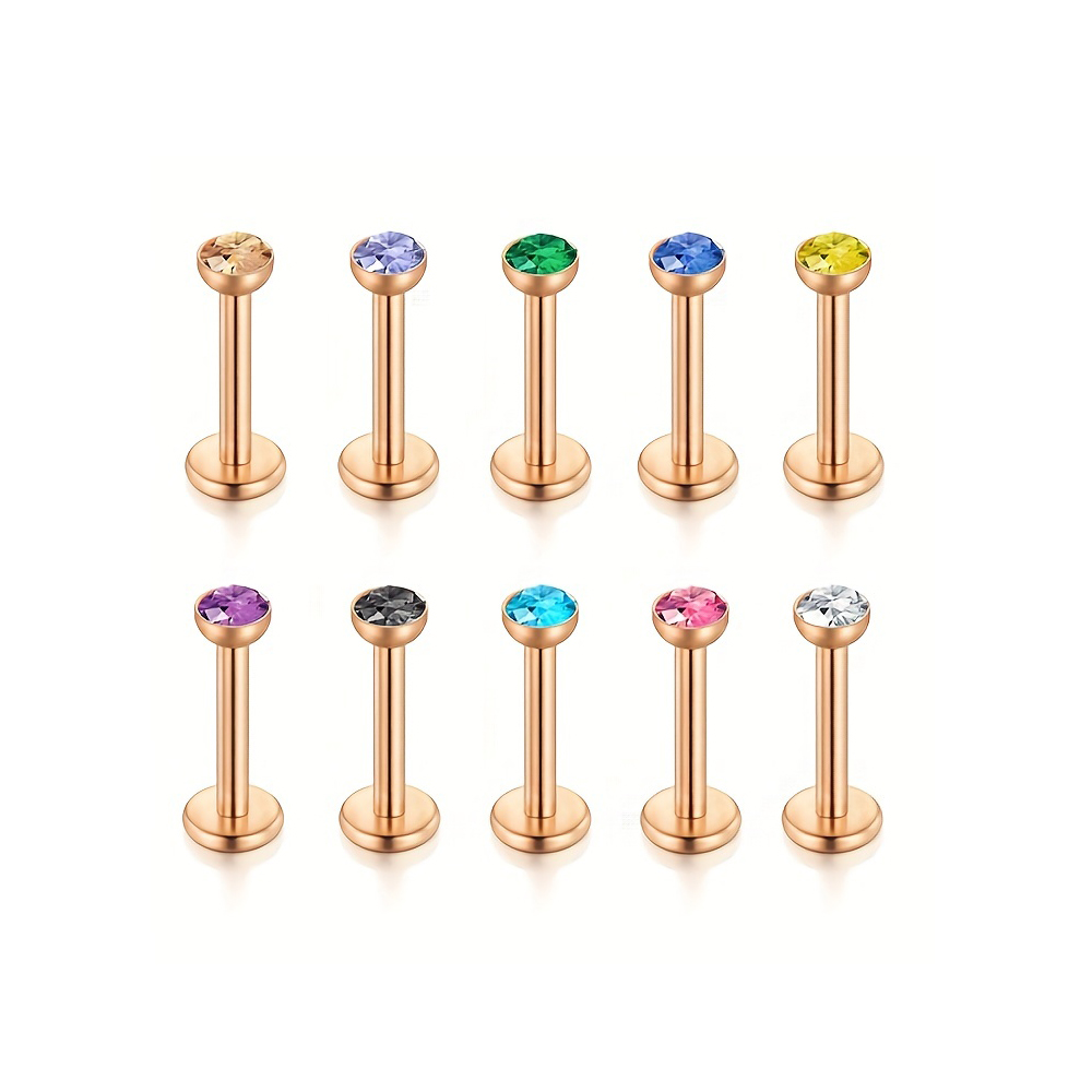 10 stks/partij 16G Rvs Lip Studs Tragus Oorbellen Helix Labret Lip Bar Ringen Stud Kraakbeen Monroe Piercings Sieraden 6/8mm: WHITE / Rhodium Plated