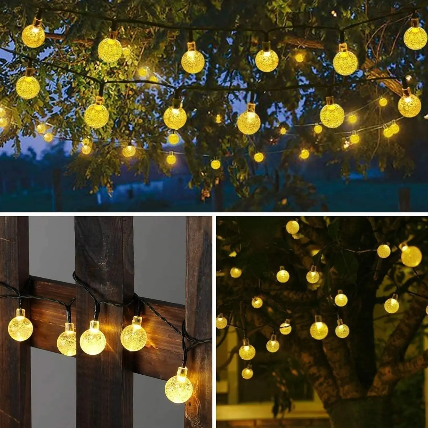 Luzes solares da corda ao ar livre 50 luzes conduzidas da bola de cristal com 8 modos à prova dwaterproof água solar conduziu luzes solares exteriores