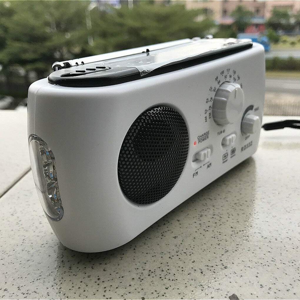 Multifunktionell handvevgenerator fm/am radio bärbar solcellsdriven radio 3 led ficklampa nödhandsradio