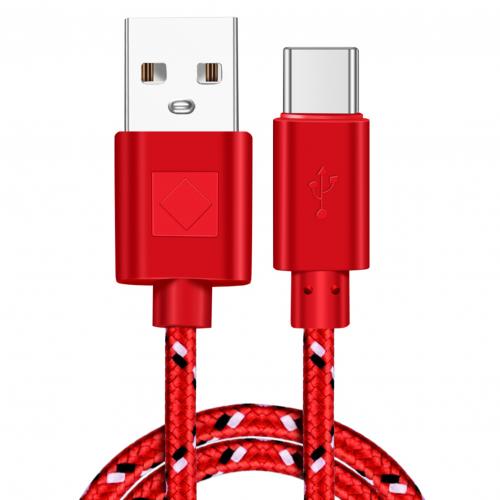 1M/2M 2-in-1 Hohe Nylon Material Schnelle Ladung Mehrfarbig Geflochtene Typ-C USB Kabel Daten Linie Kabel Für Telefon: rot 2M