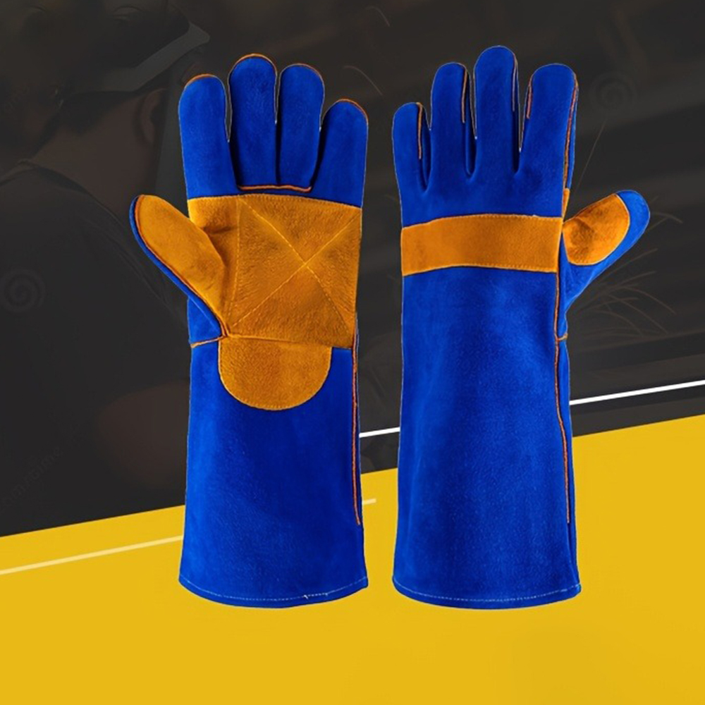 Guantes de soldadura de cuero para trabajo, guantes de soldadura resistentes al fuego/calor, quemador de troncos de madera, guantes de seguridad para Mig Tig Stick Forge BBQ Grill