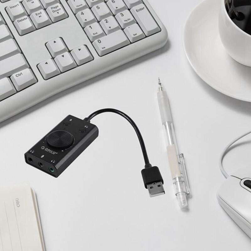 -External USB Sound Card Stereo Mic Speaker Headset Audio Jack Cable Adapter Mute Switch Volume Adjustment