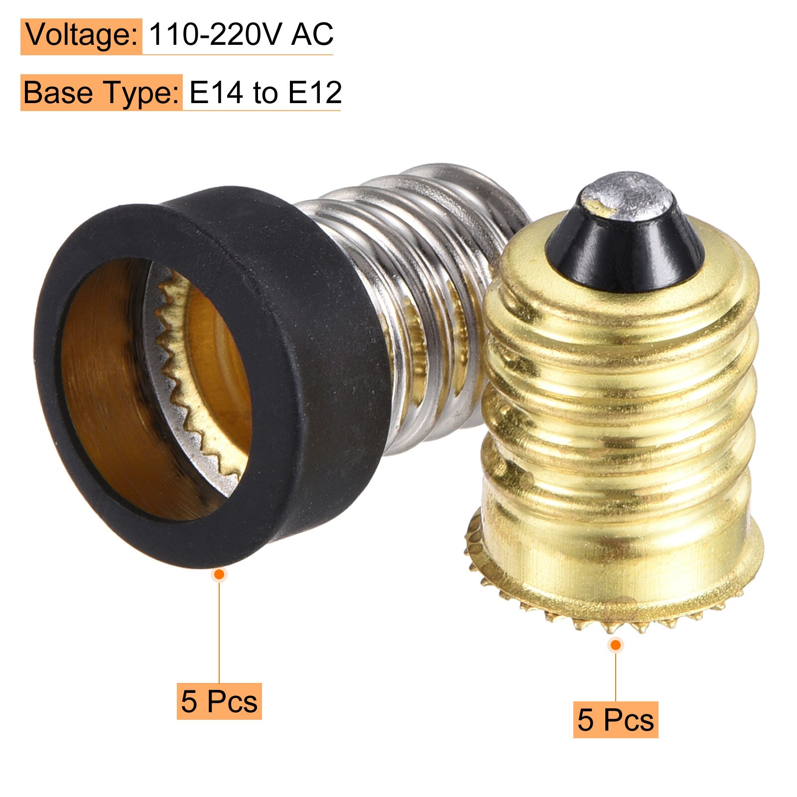 Uxcell Light Socket Adapter E14 to E12 Candelabra Lamp Base Converter 5Pcs Silver 5Pcs Gold