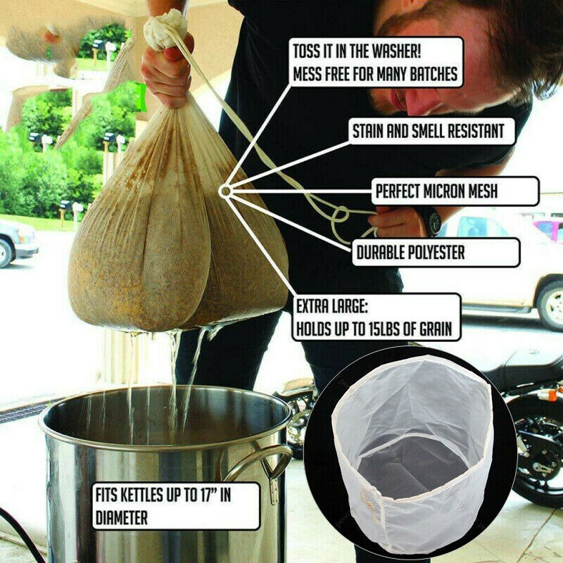 1pc Fine Mesh Nylon Food Strainer Bag Filter Bag For Nut Milk Juice Beer Brew Bag Home Brew Filter Bag With String Malt Mash Bag