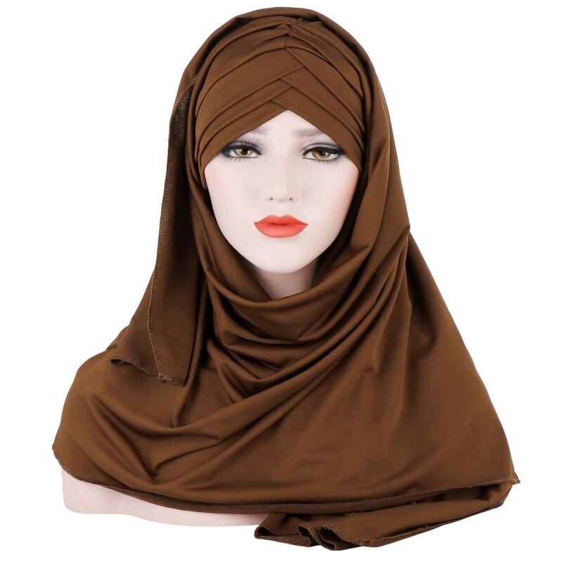 Vrouwen Melk Filer Effen Kleur 2 In 1 Tulband Hoed Instant Sjaal Maleisië Moslim Arabische Cross Plisse Hijab Cap Hoofd wrap Cover Islami