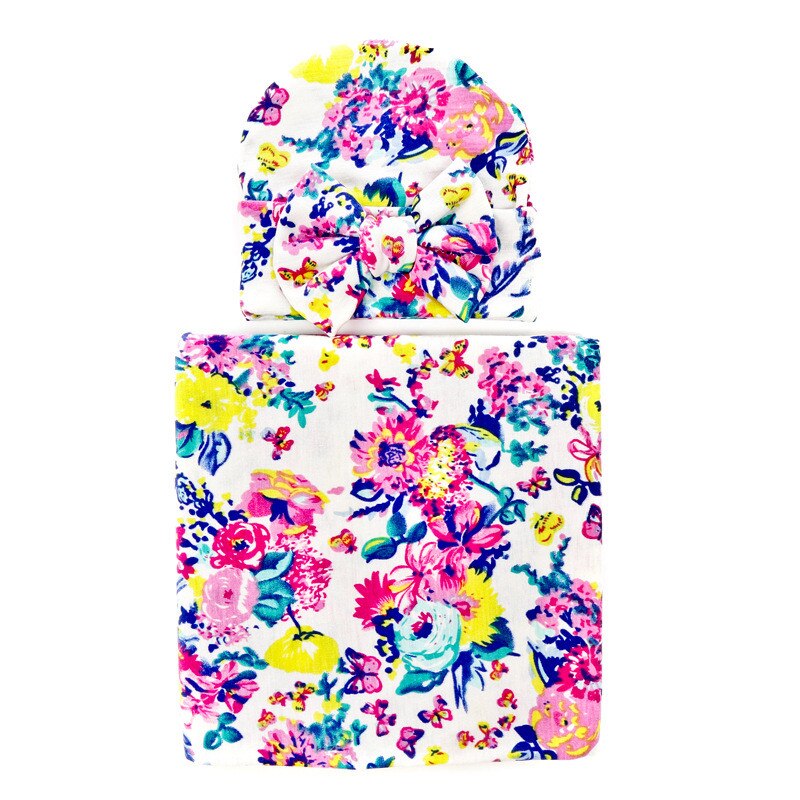Pasgeboren Baby Jongens Meisjes Bloemen Katoenen Deken Hoofdband/Hoed Inbakeren Slapen Sleepsack Wandelwagen Wrap Jongen Meisje Deken