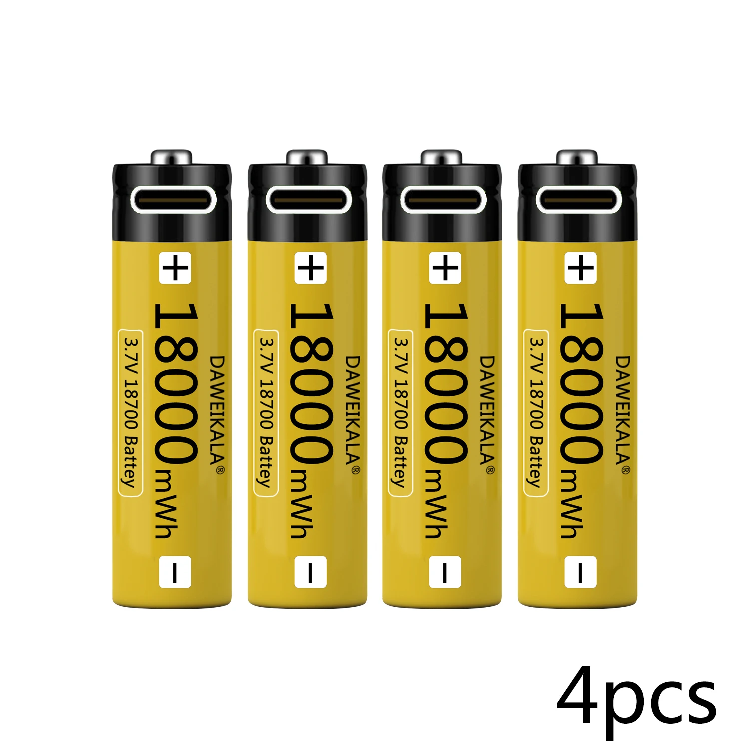 18650 Battery USB Type-C 18700 3.7V 18000mWh USB Rechargeable Li-ion Battery for Flashlight Electric Mobile phone Toy Battery: WHITE