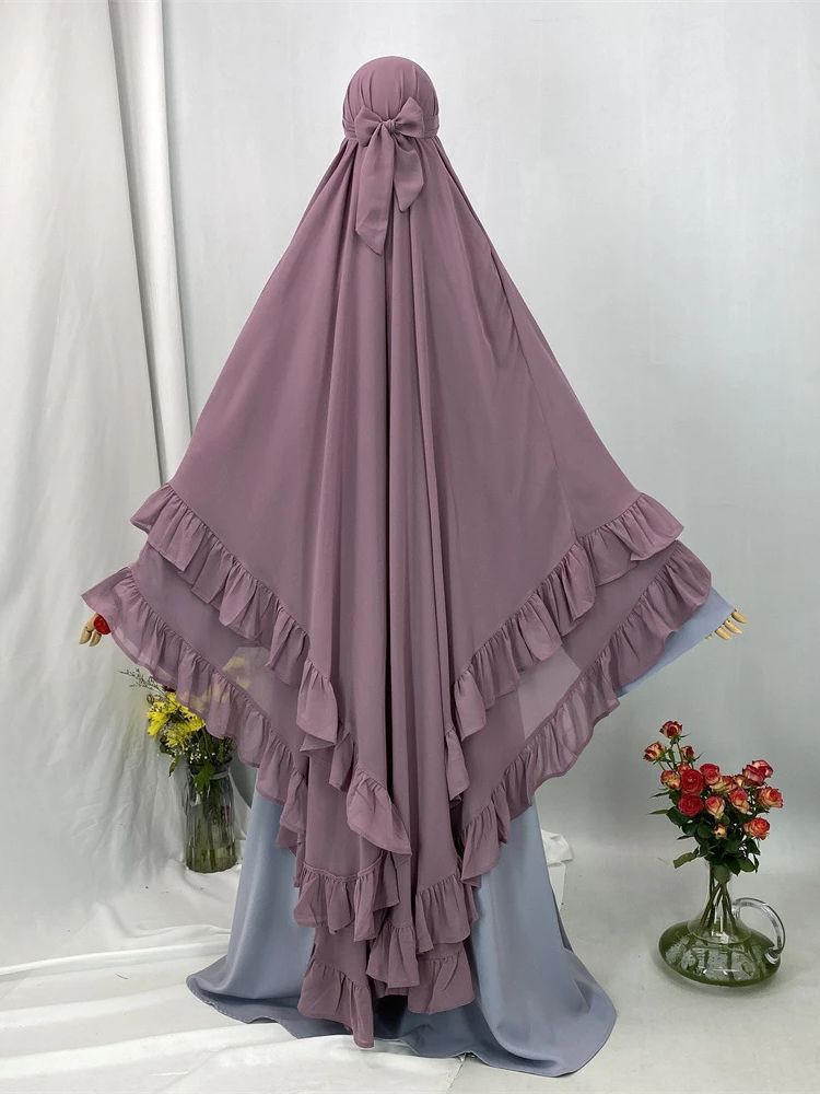 Ramadan solid khimar abaya dubai niqab turkiet arabisk muslim turban hijab islam bönekläder för kvinnor djellaba musulmans femme: Lila