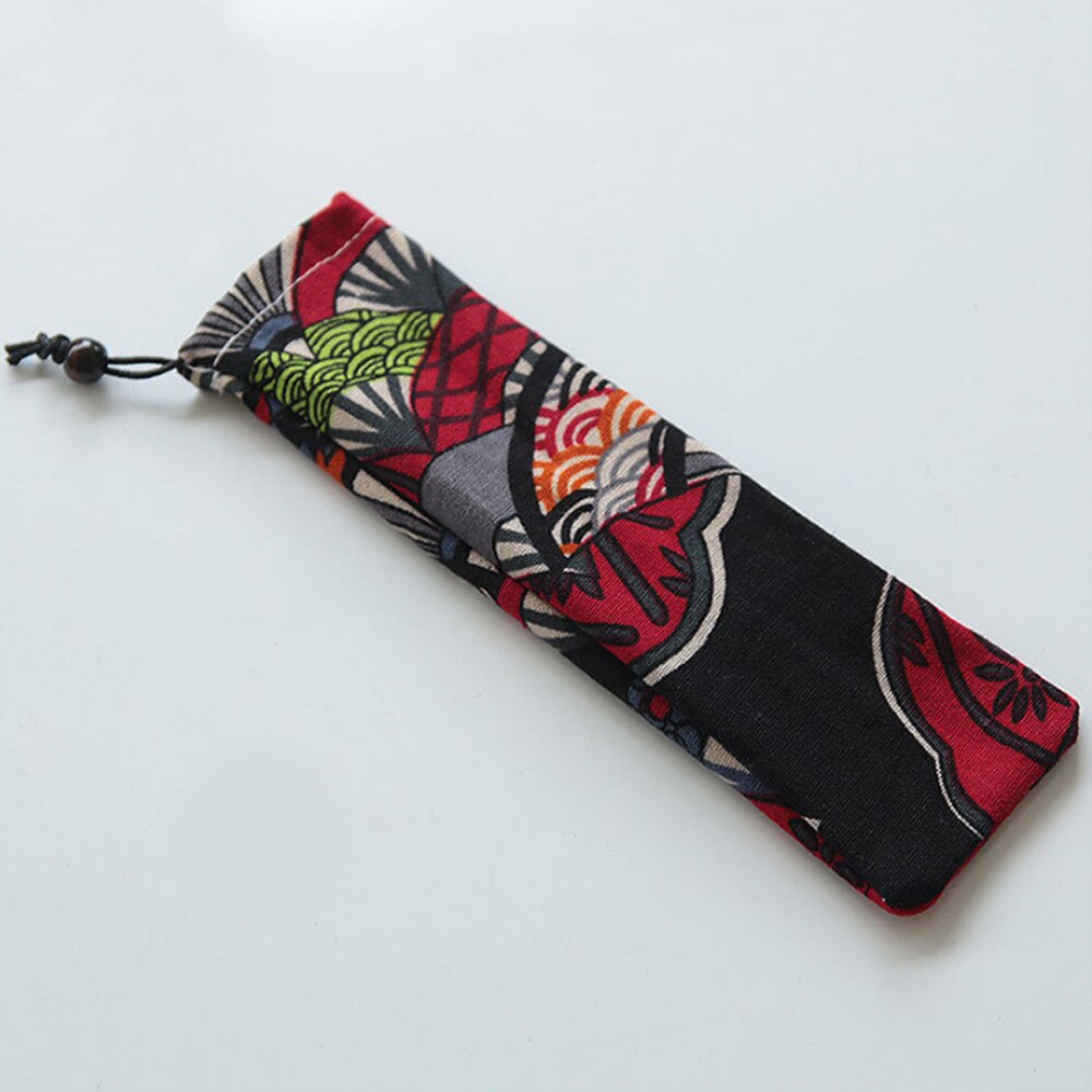 Japan Stijl Bestek Zak Herbruikbare Reizen Koord Pouch Voor Keuken Servies Vork Lepel Bamboe Eetstokjes Reinigingsborstel: 3
