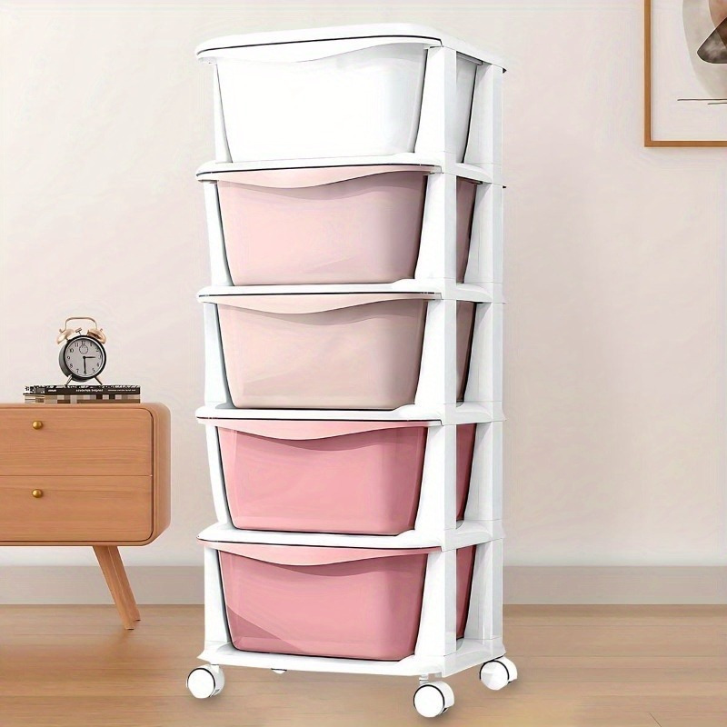 3/5 layer Drawer Style Multi-layer Storage Cabinet, Durable Plastic Storage Cabinet, Easy To Assemble in Bedrooms, Saving Space: Dark Khaki