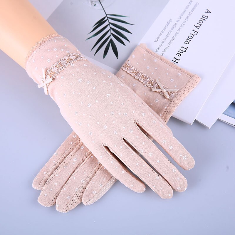 2022 Mode Bloemen Vrouwen Zomer Rijden Handschoenen Antislip Blok Uv Touch Screen Handschoenen Ademend Katoenen Handschoenen voor Vrouwen: 86beige