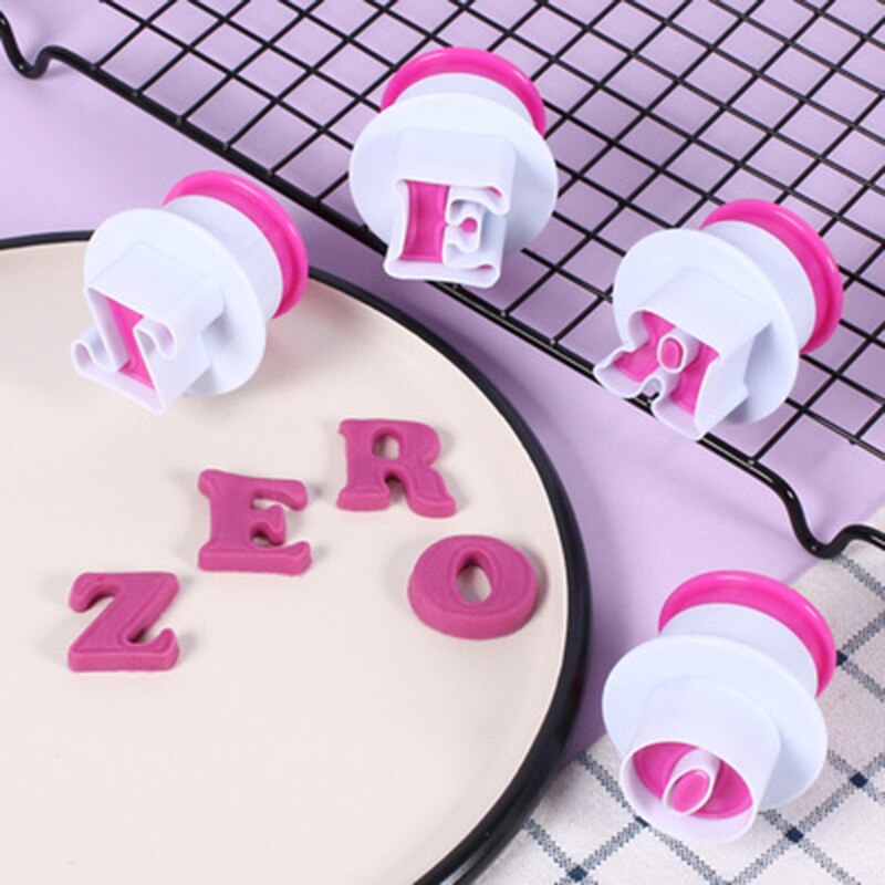 Cortadores de galletas con letras del alfabeto, forma de número, molde de silicona, cortador de Fondant, herramienta de sello, conjunto para decoración de pasteles