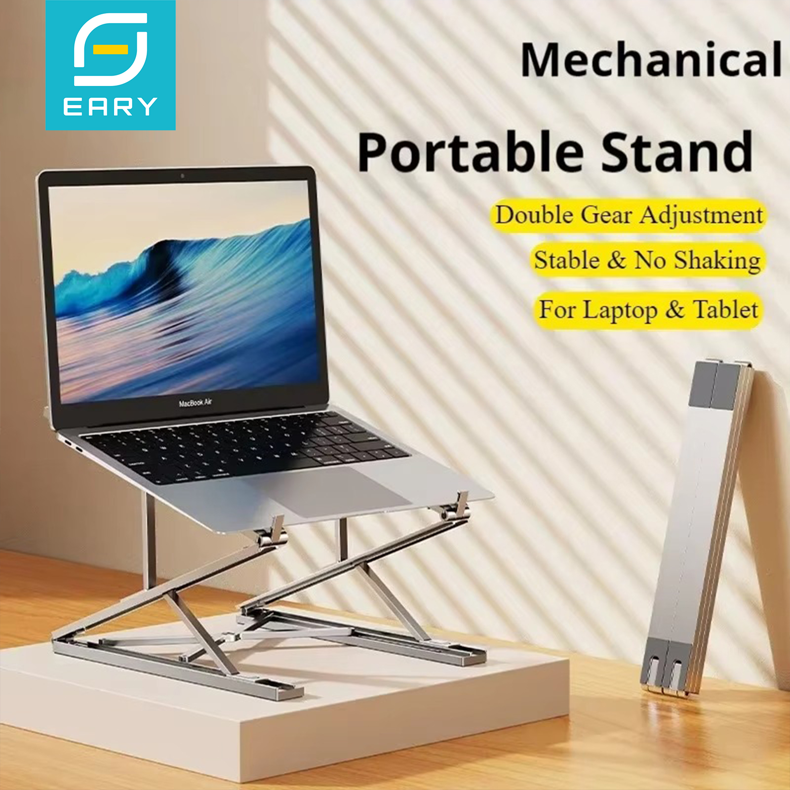 Eary Laptopstandaard voor desktop Metalen stabiele basis met draagbare opvouwbare geventileerde koelcomputerhouder Geschikt voor maximaal 18 inch