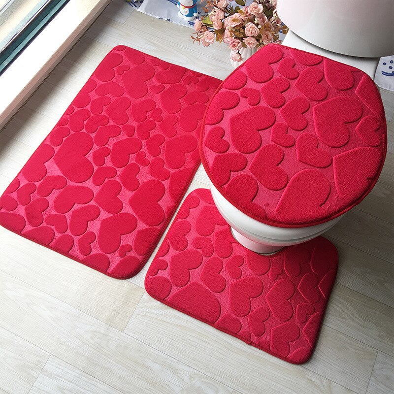 Zeegle Embossed Toilet Bath Mats Set Memory Foam Bath Mat Carpets Absorbent Non-Slip Floor Rugs Toilet Rugs Lid Cover
