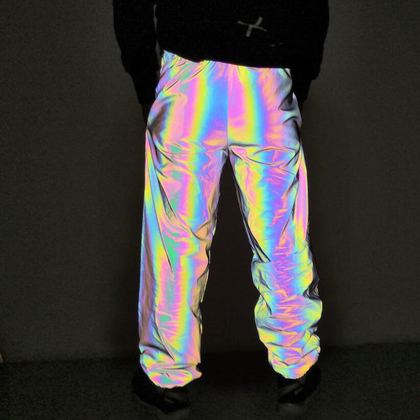 Menn høst vinter syv farget natt refleks bukser gate danse jogger bukser unisex par hofte hopp punk bukser
