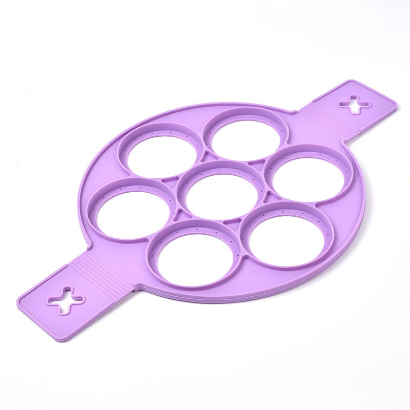 Pannenkoek Maker Hart/Ster/Ronde Vormige 7 Gaten Anti-aanbak Siliconen Bakvorm Ring Gebakken Ei Voor Familie Koken keuken Gereedschap: Round Purple