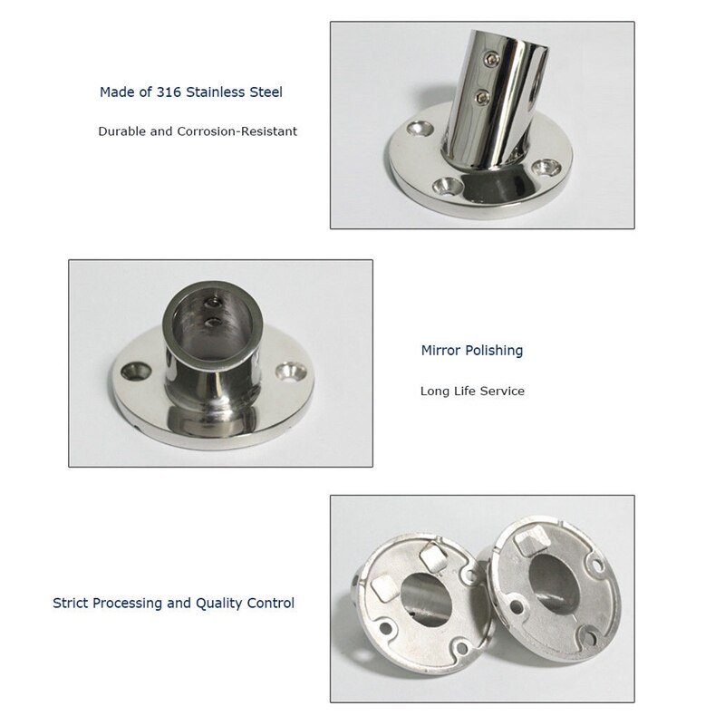 2X Boat Hand Rail Fitting Stainless Steel 7/8 inch 22Mm Pipe 60 Degree Round Base