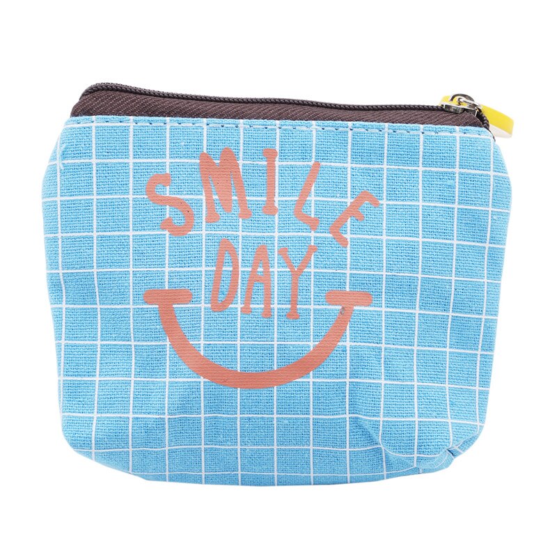 Schattige canvas dames handtassen blauw roze geel grijs 4 stijl college wind stof sleutel portemonnee glimlach dag: Blauw