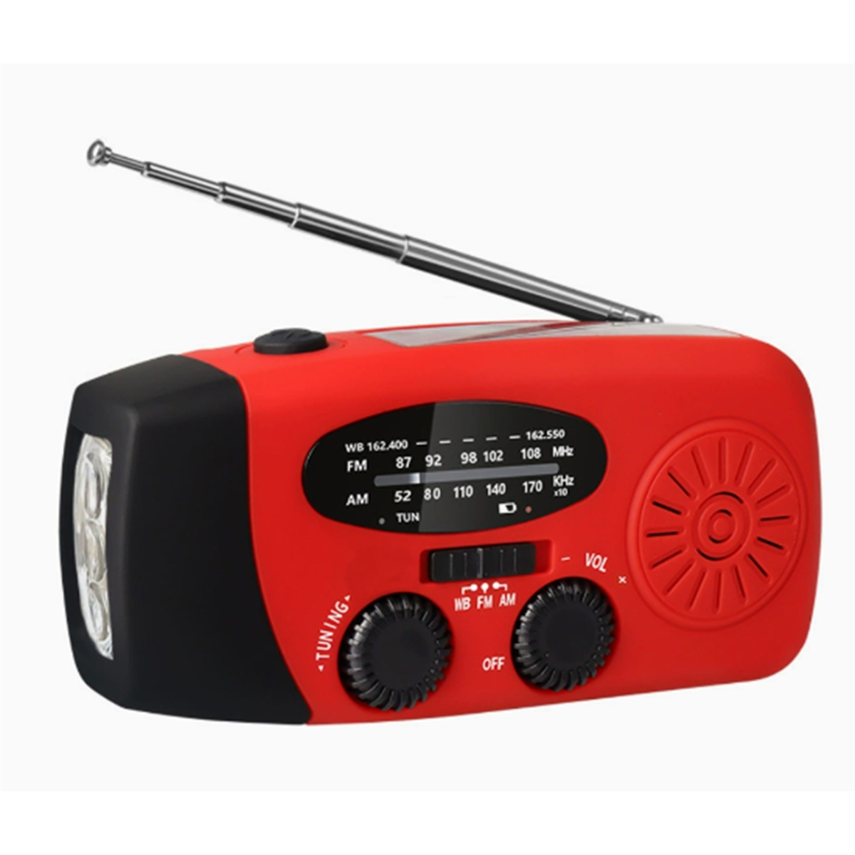 ¡Venta al por menor! Linternas LED con manivela, dinamo alimentado AM/FM/Radio, rescate de emergencia, linterna LED, fuente de alimentación de emergencia