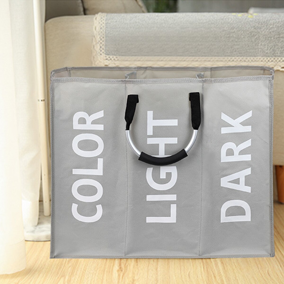 Smart Foldable Dirty Laundry Basket Organizer Printed Collapsible Three Grid Home Laundry Hamper Sorter Laundry Basket Large