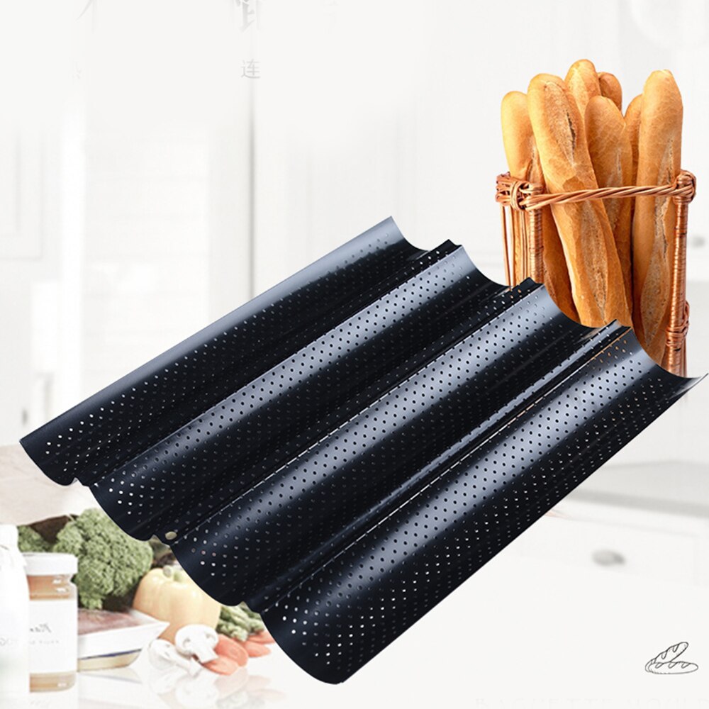 3 Sizes Baguette French Bread Baking Tray 4 Groove Wave Baguette Frame Rack Nonstick Carbon Steel Cake Baking Mold Pans