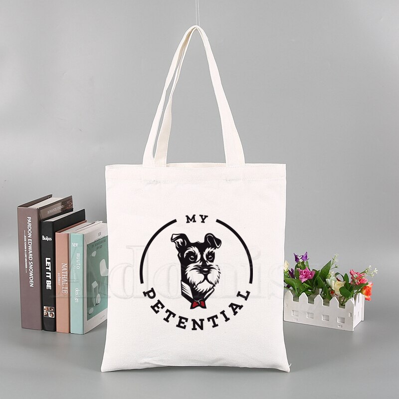 I Love My Dog Schnauzer Heartbeat Animal Lover Arrives Art Canvas Bag Totes Simple Print Shopping Bags Girls Casual Pacakge