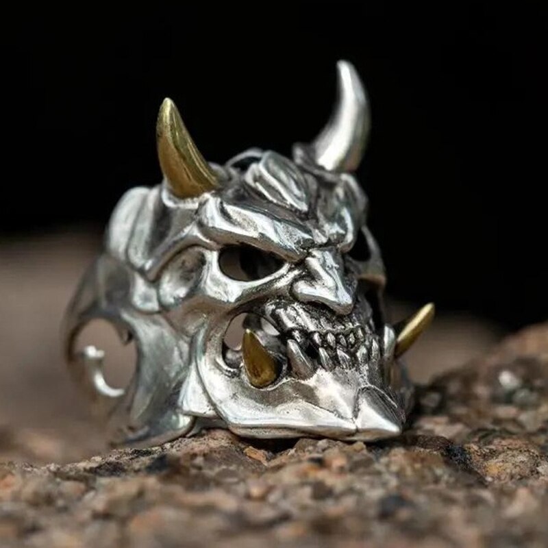 Japanse Hannya Masker Skull Ring Retro Halloween Menand Vrouwen Ringen Hip Hop Rock Sieraden Verstelbare: WN1041-2