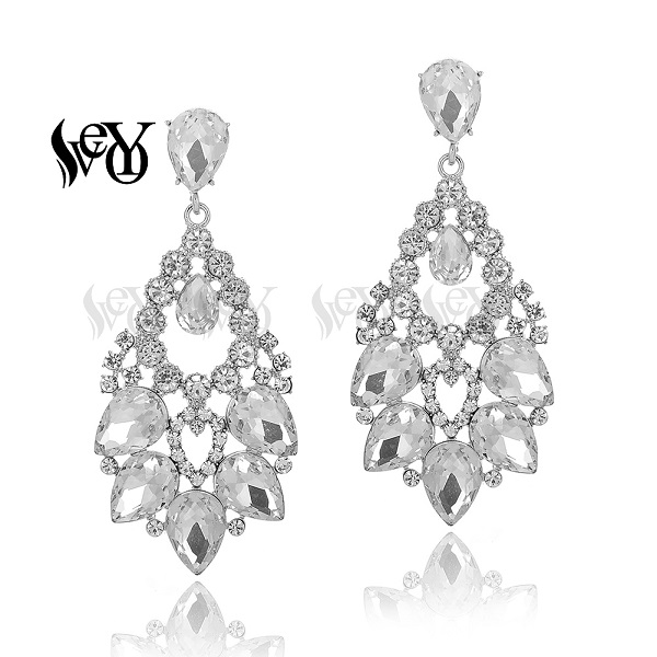 Veyo luksus hyperbole krystal klassisk hule øreringe til kvinder: Hvid