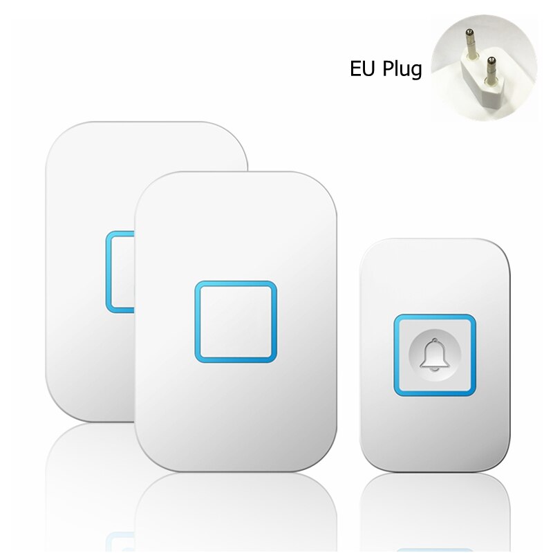 Smart Home Wireless Waterproof Doorbell 300M Remote 1 Button 1 2 Receiver US EU UK Plug Intelligent LED Light Door Bell 60 Chime: white 1x2 EU
