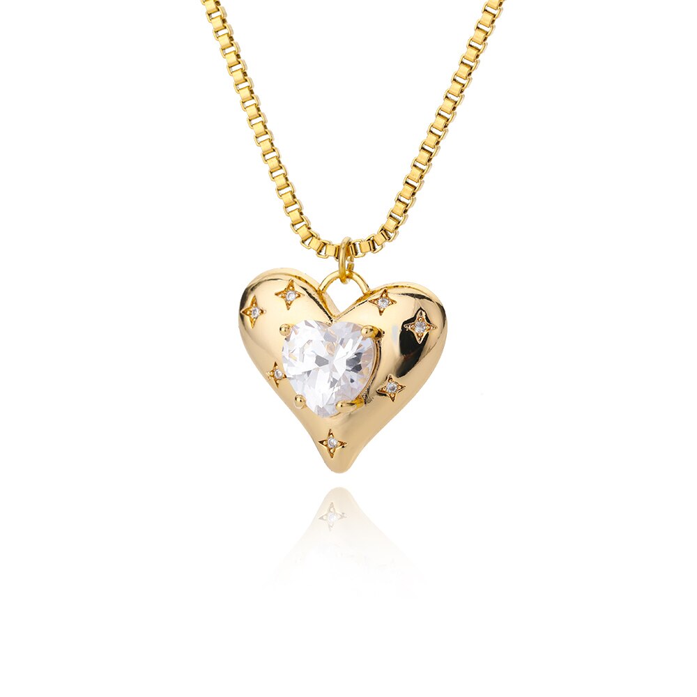 Crystal Heart Star Kettingen Voor Vrouwen Rvs Gouden Ketting Hart Hanger Ketting Choker Partij Sieraden Bijoux Femme