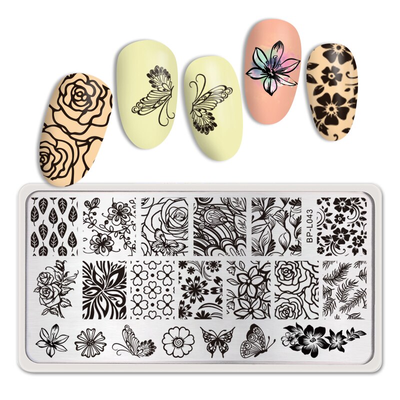 BORN PRETTY Nail Stamping Plates Flower Tango Patterns Rectangle Stainless Steel Template Nail Art Image Print Plates: BP-L043