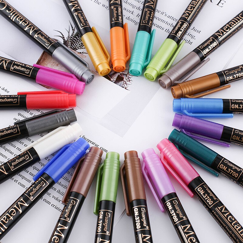 Rotulador de Color metalizado Set 12/20 piezas pintura marcador bolígrafos para Scrapbooking manualidades DIY adorno para álbum de fotos Rock dibujo creador de tarjetas bolígrafo escolar